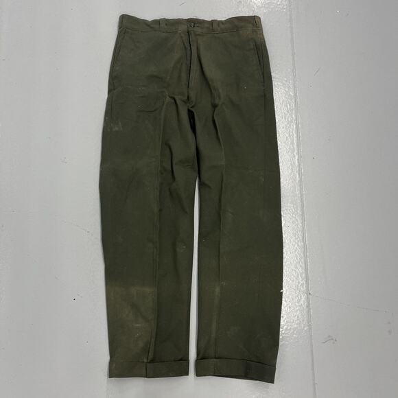 Vintage 60s Sears Green Sanforized Workwear Chinos 33x28 - Picture 1 of 4